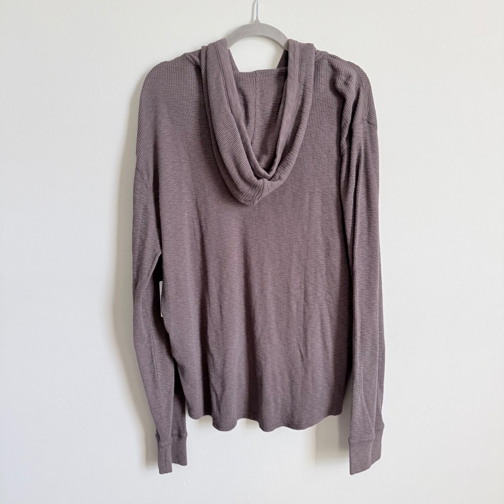 Lucky Brand Mens XL Waffle Knit Henley Hoodie Taupe Brown Thermal Long Sleeve - Picture 4 of 4